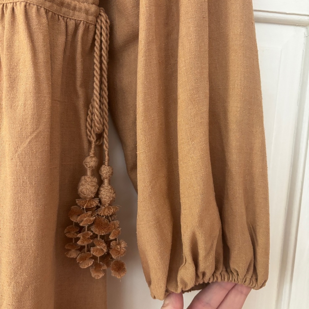 Ulla Johnson Raw Silk Kalea Midi Dress Clay Size 4 Fringe Boho‎ Bohemian Fringe - Picture 9 of 14